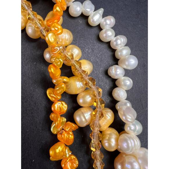 NEW yellow freshwater pearl multi strand necklace with sterling silver clasp - Picture 8 of 13